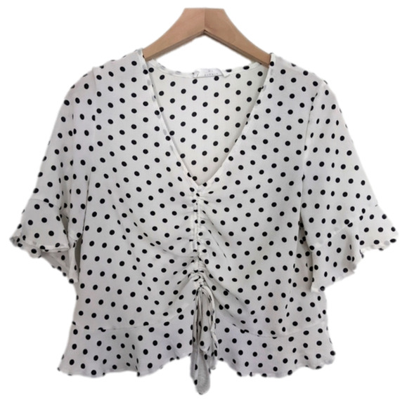 Elodie Tops - Elodie Women’s Polka Dot Flouncy Cropped Ruffle Blouse